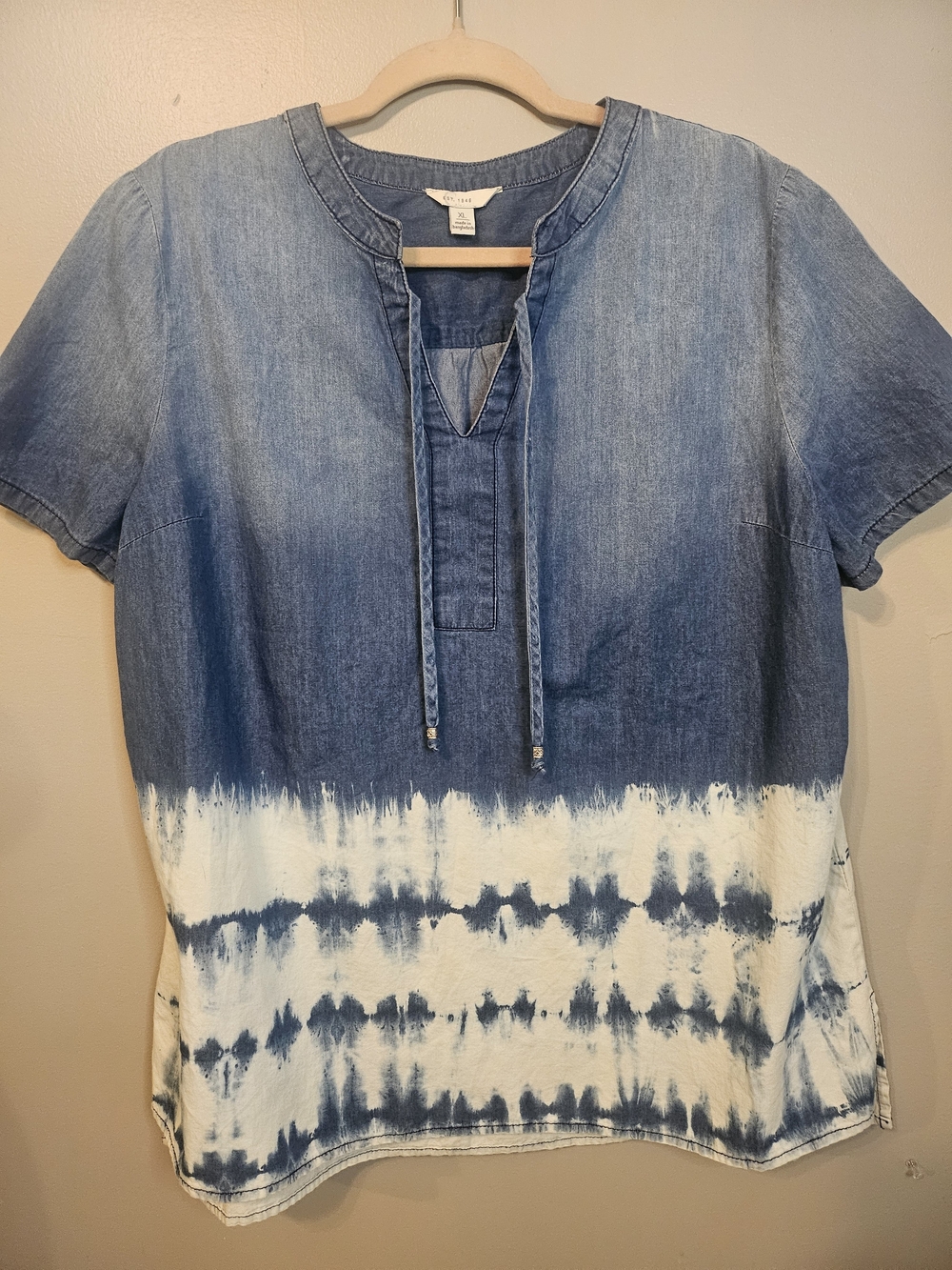 Mix & Match Tie-Dye Denim Short Sleeve Top - Blue